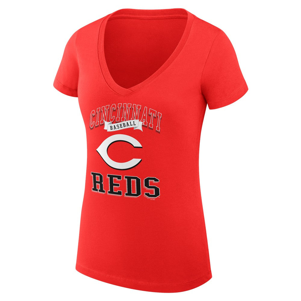Red Cincinnati Reds G-III 4Her by Carl Banks Women's Super-Slim Fit Lightweight Team Logo Graphic V-Neck T-Shirt