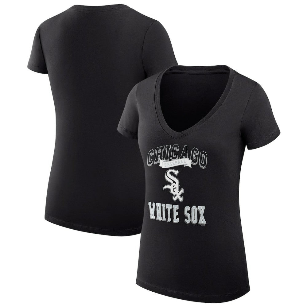 Black Chicago White Sox G-III 4Her by Carl Banks Women's Super-Slim Fit Lightweight Team Logo Graphic V-Neck T-Shirt
