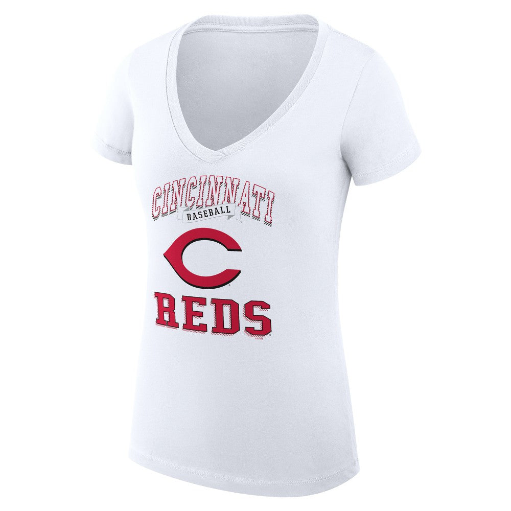 White Cincinnati Reds G-III 4Her by Carl Banks Women's Super-Slim Fit Lightweight Team Logo Graphic V-Neck T-Shirt