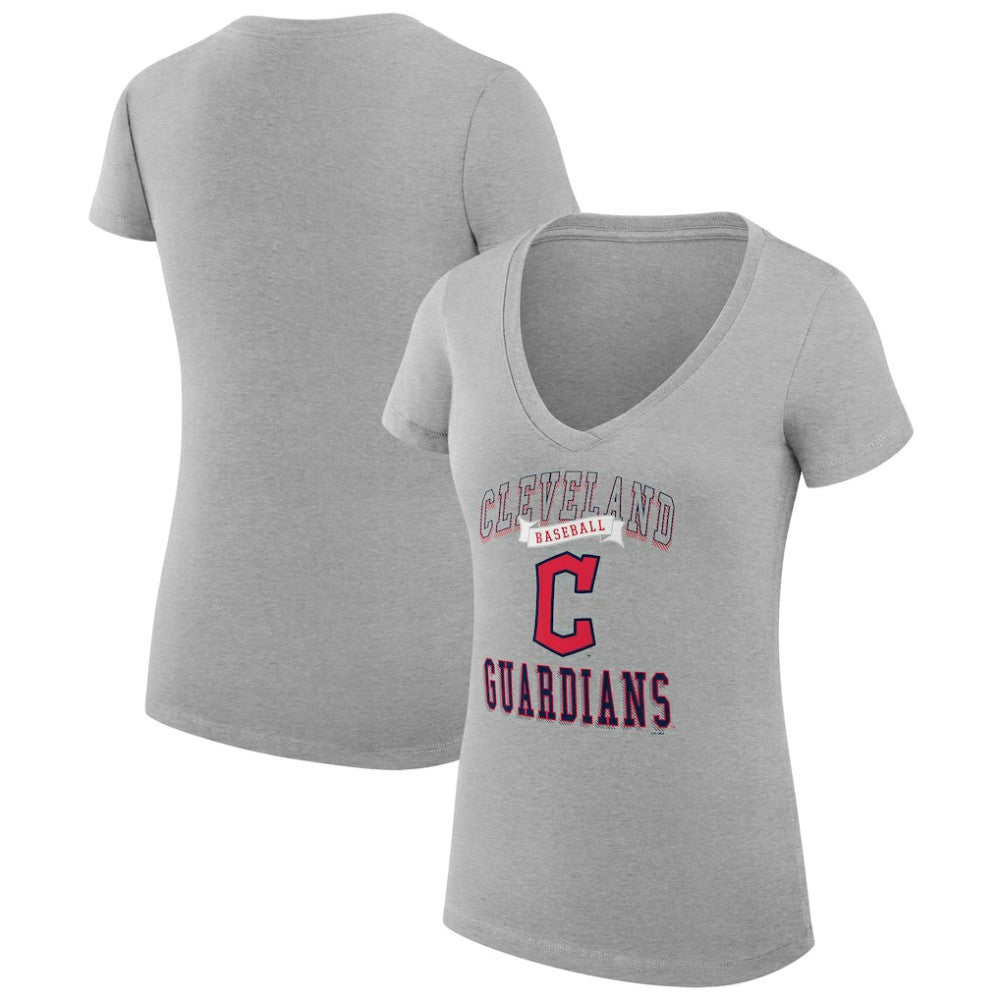 Heather Gray Cleveland Guardians G-III 4Her by Carl Banks Women's Super-Slim Fit Lightweight Team Logo Graphic V-Neck T-Shirt