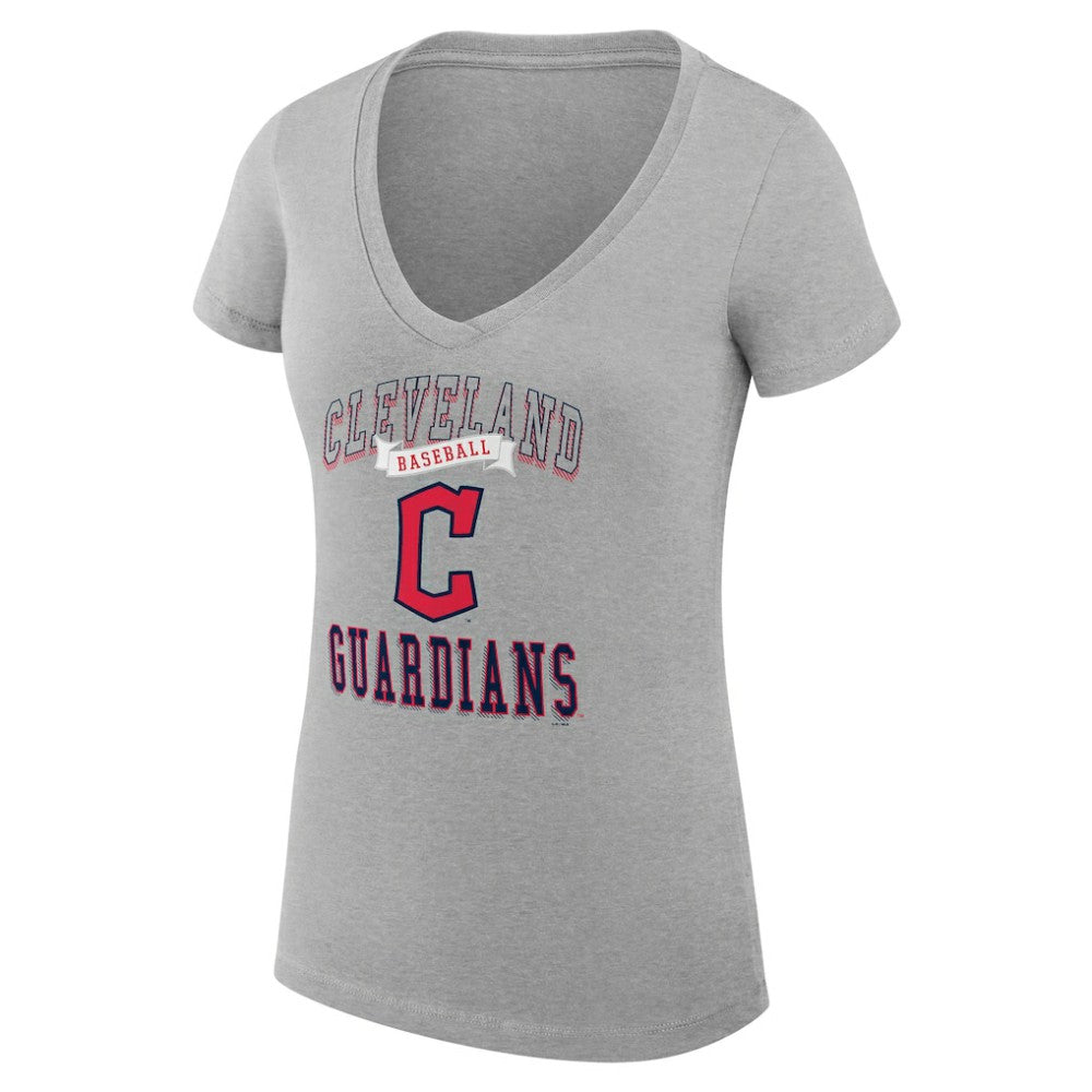 Heather Gray Cleveland Guardians G-III 4Her by Carl Banks Women's Super-Slim Fit Lightweight Team Logo Graphic V-Neck T-Shirt