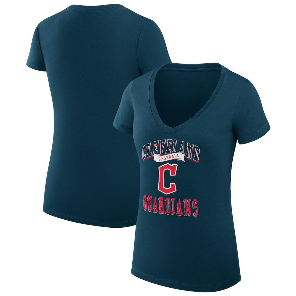 Navy Cleveland Guardians G-III 4Her by Carl Banks Women's Super-Slim Fit Lightweight Team Logo Graphic V-Neck T-Shirt