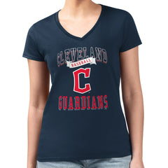 Navy Cleveland Guardians G-III 4Her by Carl Banks Women's Super-Slim Fit Lightweight Team Logo Graphic V-Neck T-Shirt