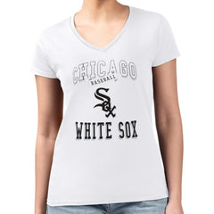 White Chicago White Sox G-III 4Her by Carl Banks Women's Super-Slim Fit Lightweight Team Logo Graphic V-Neck T-Shirt