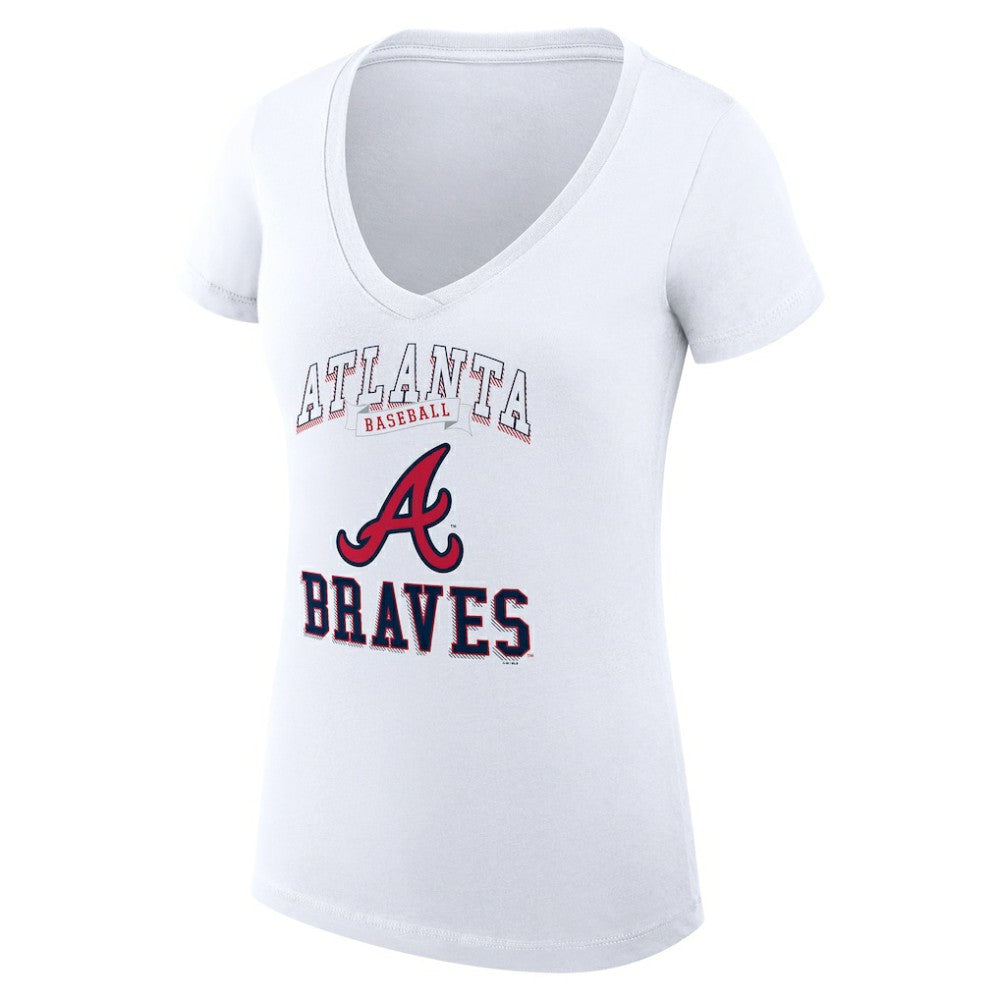 White Atlanta Braves G-III 4Her by Carl Banks Women's Super-Slim Fit Lightweight Team Logo Graphic V-Neck T-Shirt