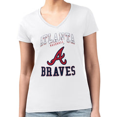White Atlanta Braves G-III 4Her by Carl Banks Women's Super-Slim Fit Lightweight Team Logo Graphic V-Neck T-Shirt