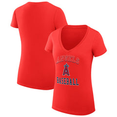Red Los Angeles Angels G-III 4Her by Carl Banks Women's Super-Slim Fit Lightweight Team Logo Graphic V-Neck T-Shirt