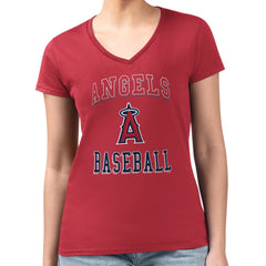 Red Los Angeles Angels G-III 4Her by Carl Banks Women's Super-Slim Fit Lightweight Team Logo Graphic V-Neck T-Shirt