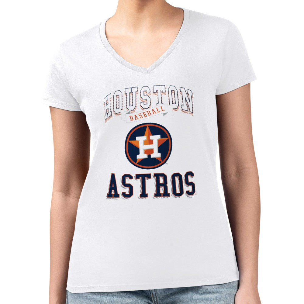 White Houston Astros G-III 4Her by Carl Banks Women's Super-Slim Fit Lightweight Team Logo Graphic V-Neck T-Shirt