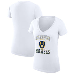 White Milwaukee Brewers G-III 4Her by Carl Banks Women's Super-Slim Fit Lightweight Team Logo Graphic V-Neck T-Shirt