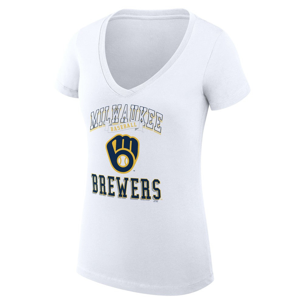 White Milwaukee Brewers G-III 4Her by Carl Banks Women's Super-Slim Fit Lightweight Team Logo Graphic V-Neck T-Shirt