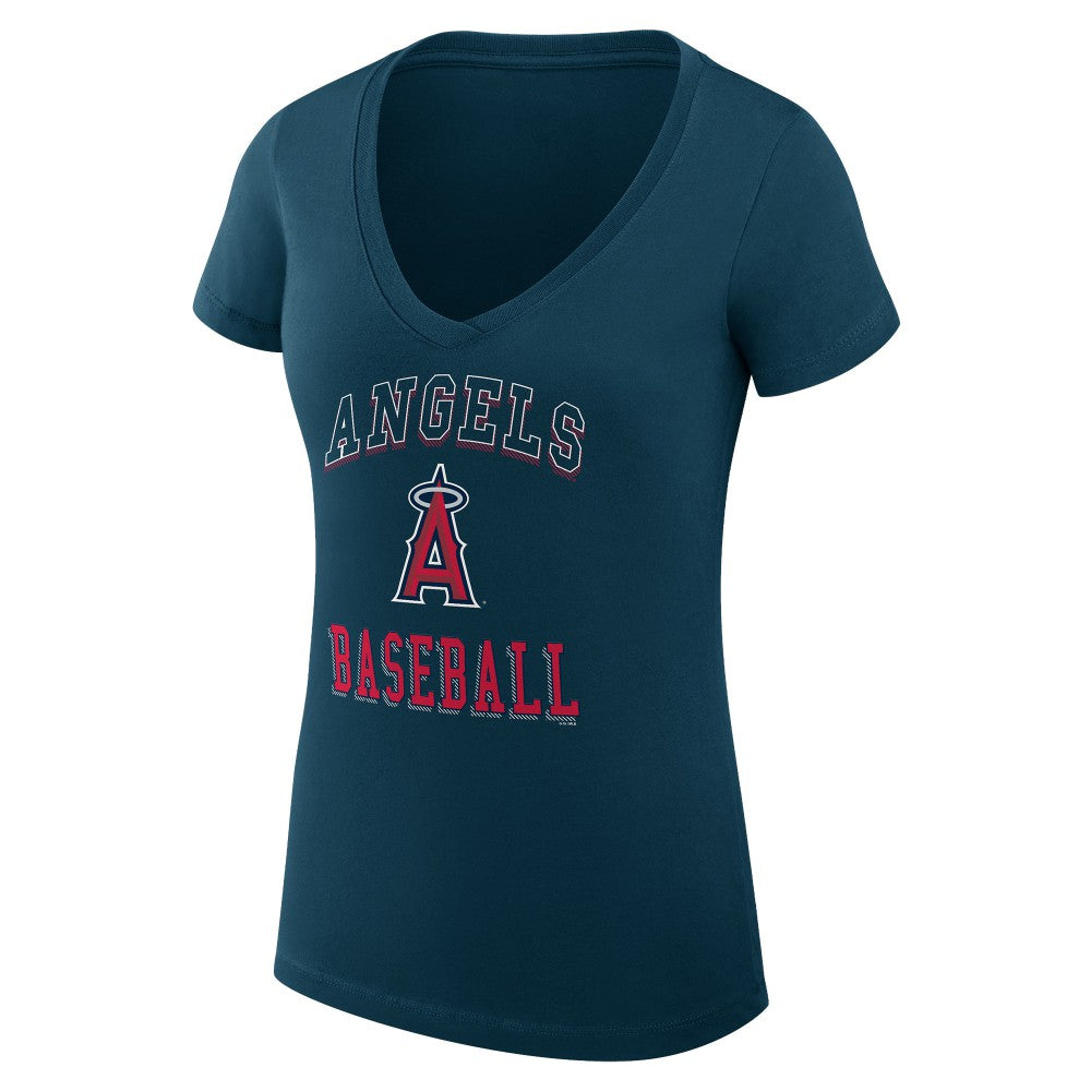 Navy Los Angeles Angels G-III 4Her by Carl Banks Women's Super-Slim Fit Lightweight Team Logo Graphic V-Neck T-Shirt