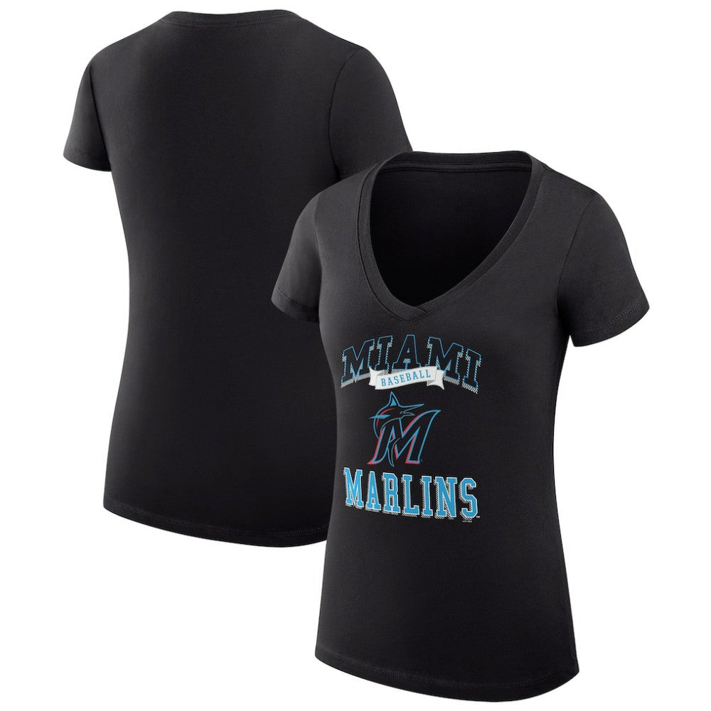 Black Miami Marlins G-III 4Her by Carl Banks Women's Super-Slim Fit Lightweight Team Logo Graphic V-Neck T-Shirt