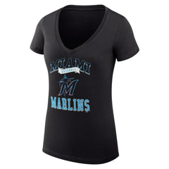 Black Miami Marlins G-III 4Her by Carl Banks Women's Super-Slim Fit Lightweight Team Logo Graphic V-Neck T-Shirt