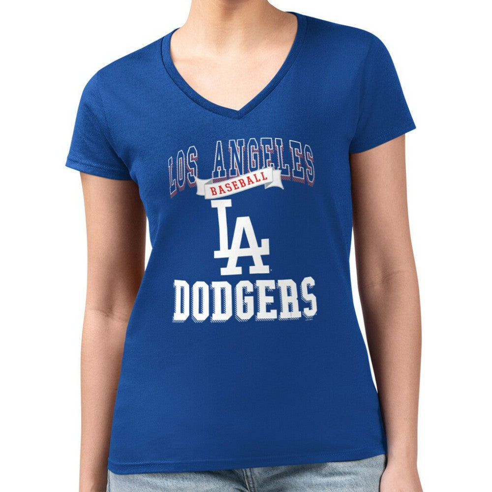 Royal Los Angeles Dodgers G-III 4Her by Carl Banks Women's Super-Slim Fit Lightweight Team Logo Graphic V-Neck T-Shirt