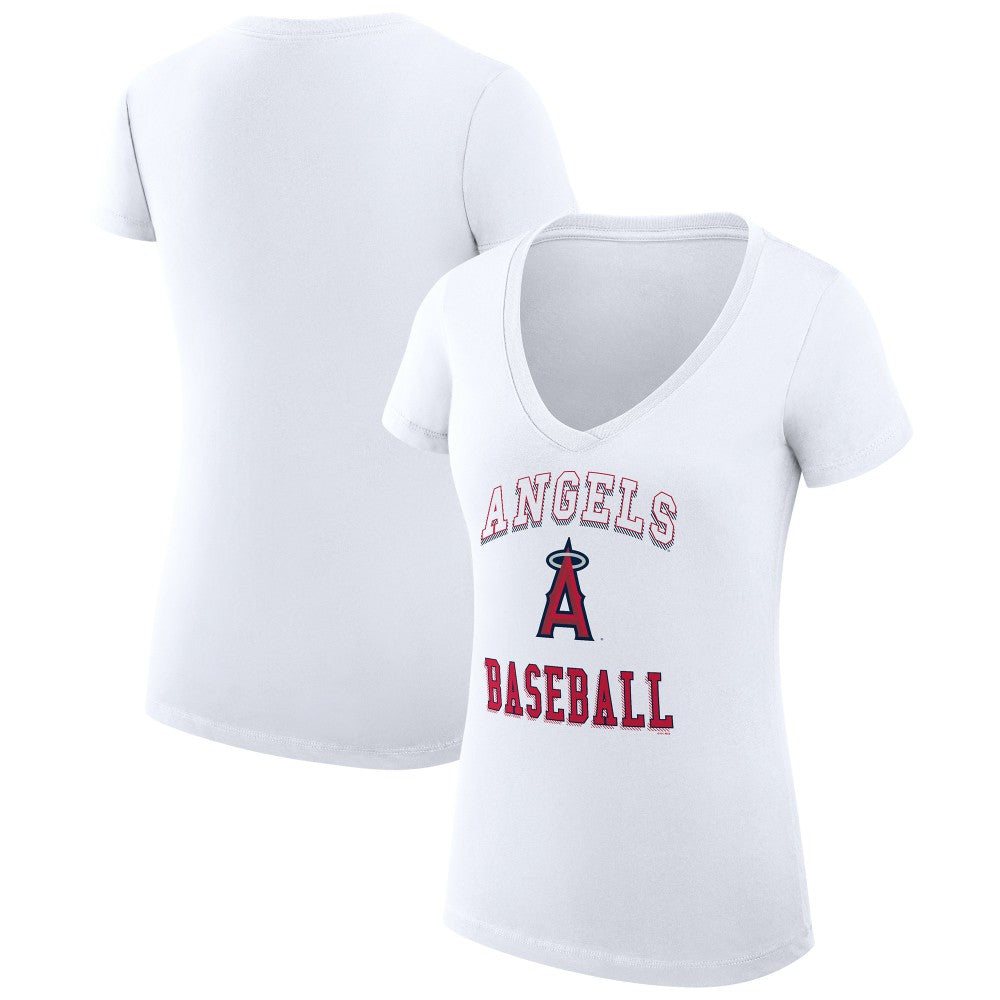 White Los Angeles Angels G-III 4Her by Carl Banks Women's Super-Slim Fit Lightweight Team Logo Graphic V-Neck T-Shirt