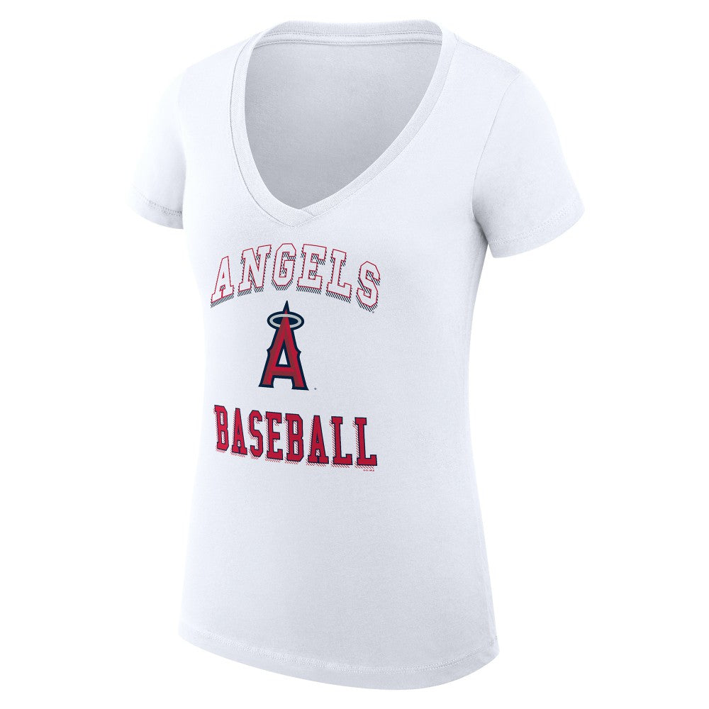 White Los Angeles Angels G-III 4Her by Carl Banks Women's Super-Slim Fit Lightweight Team Logo Graphic V-Neck T-Shirt