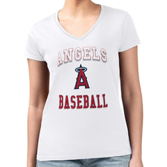White Los Angeles Angels G-III 4Her by Carl Banks Women's Super-Slim Fit Lightweight Team Logo Graphic V-Neck T-Shirt