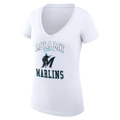 White Miami Marlins G-III 4Her by Carl Banks Women's Super-Slim Fit Lightweight Team Logo Graphic V-Neck T-Shirt