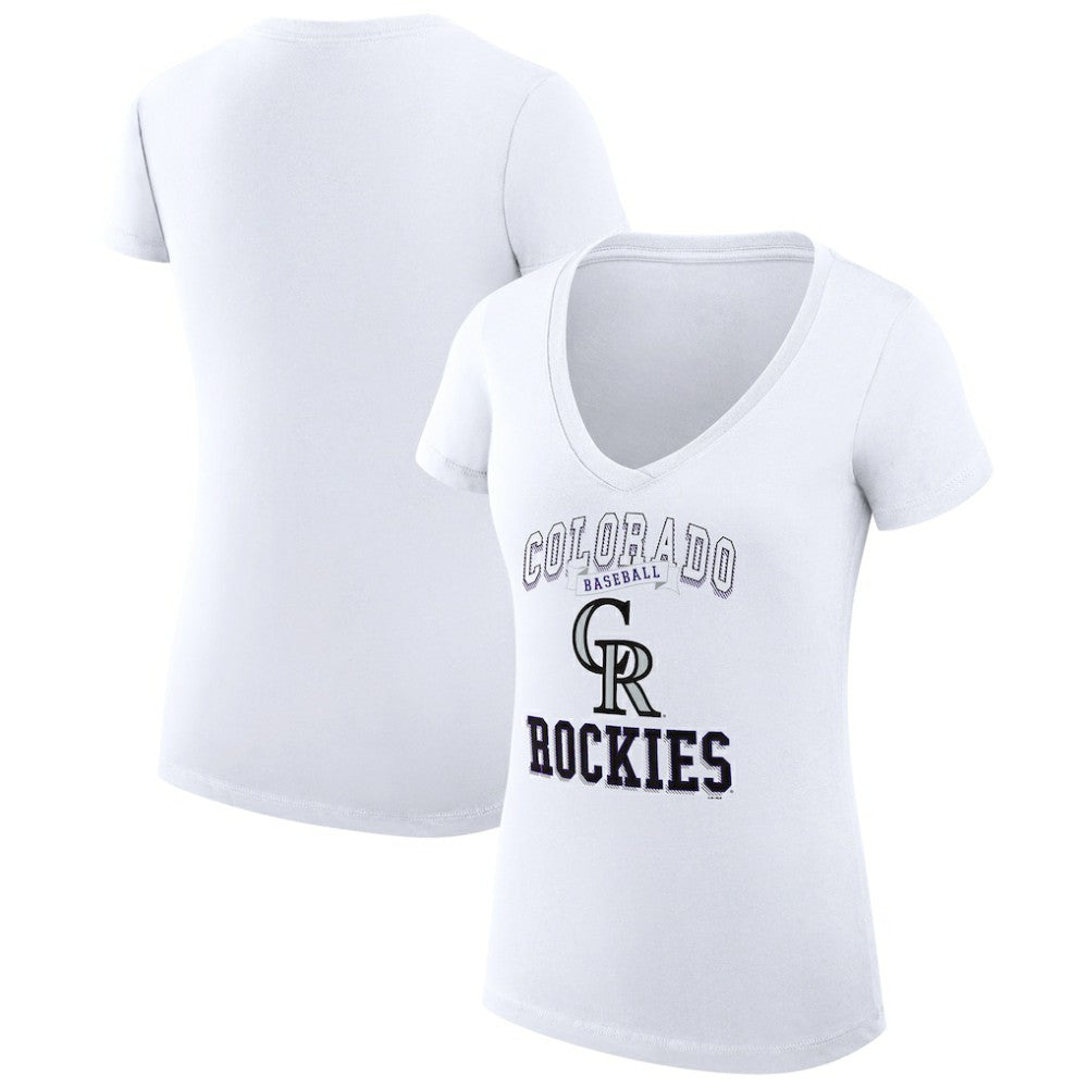 White Colorado Rockies G-III 4Her by Carl Banks Women's Super-Slim Fit Lightweight Team Logo Graphic V-Neck T-Shirt