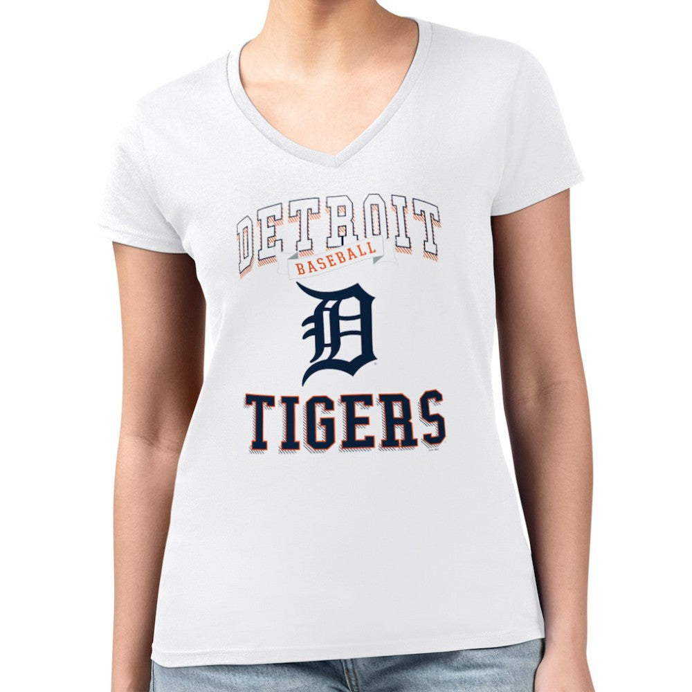 White Detroit Tigers G-III 4Her by Carl Banks Women's Super-Slim Fit Lightweight Team Logo Graphic V-Neck T-Shirt