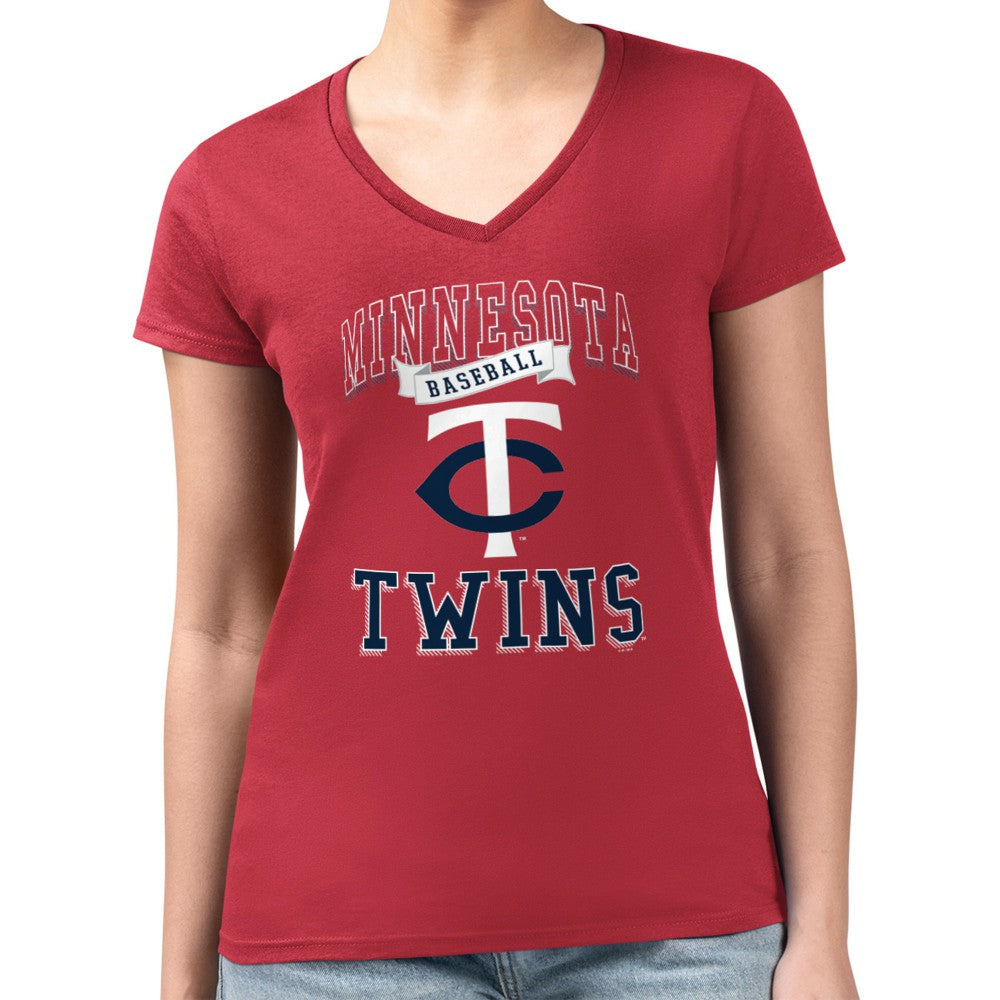 Red Minnesota Twins G-III 4Her by Carl Banks Women's Super-Slim Fit Lightweight Team Logo Graphic V-Neck T-Shirt