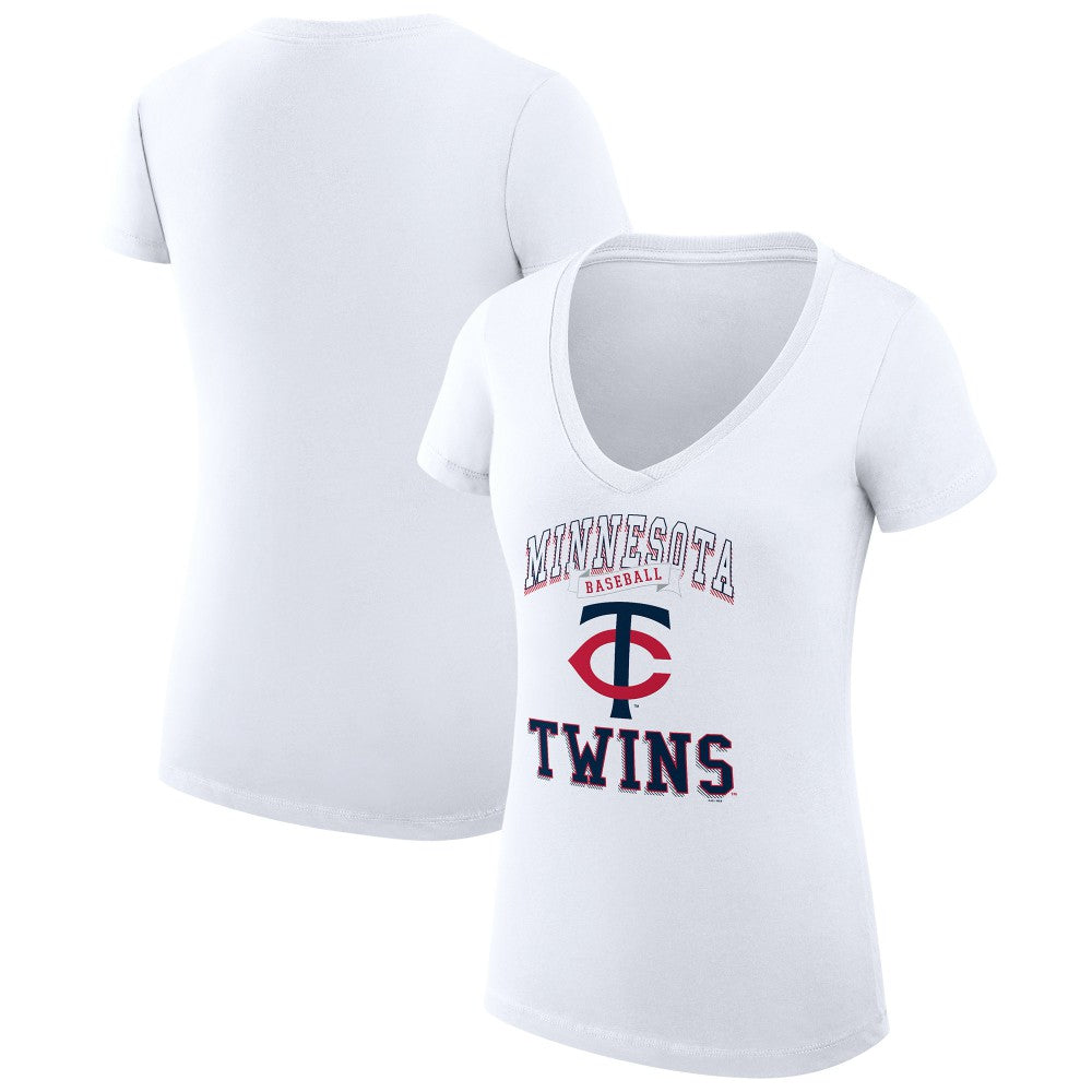 White Minnesota Twins G-III 4Her by Carl Banks Women's Super-Slim Fit Lightweight Team Logo Graphic V-Neck T-Shirt