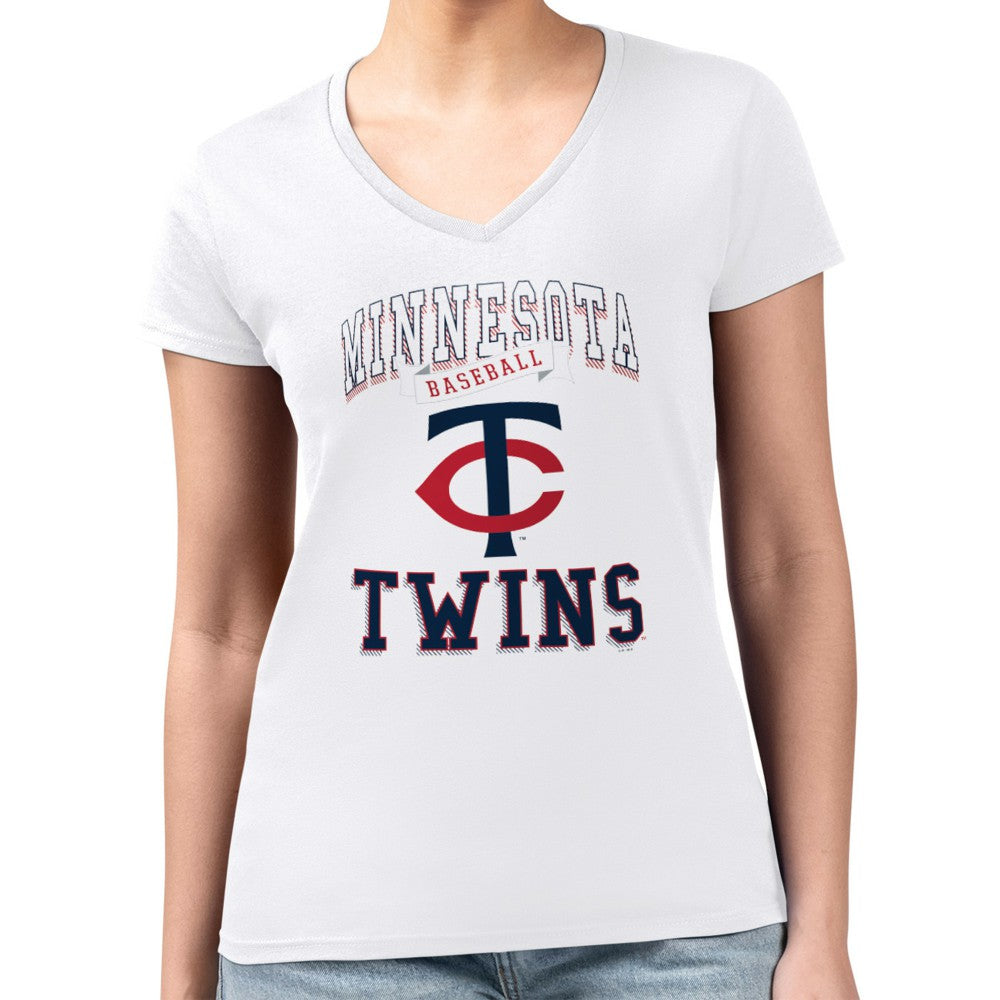 White Minnesota Twins G-III 4Her by Carl Banks Women's Super-Slim Fit Lightweight Team Logo Graphic V-Neck T-Shirt