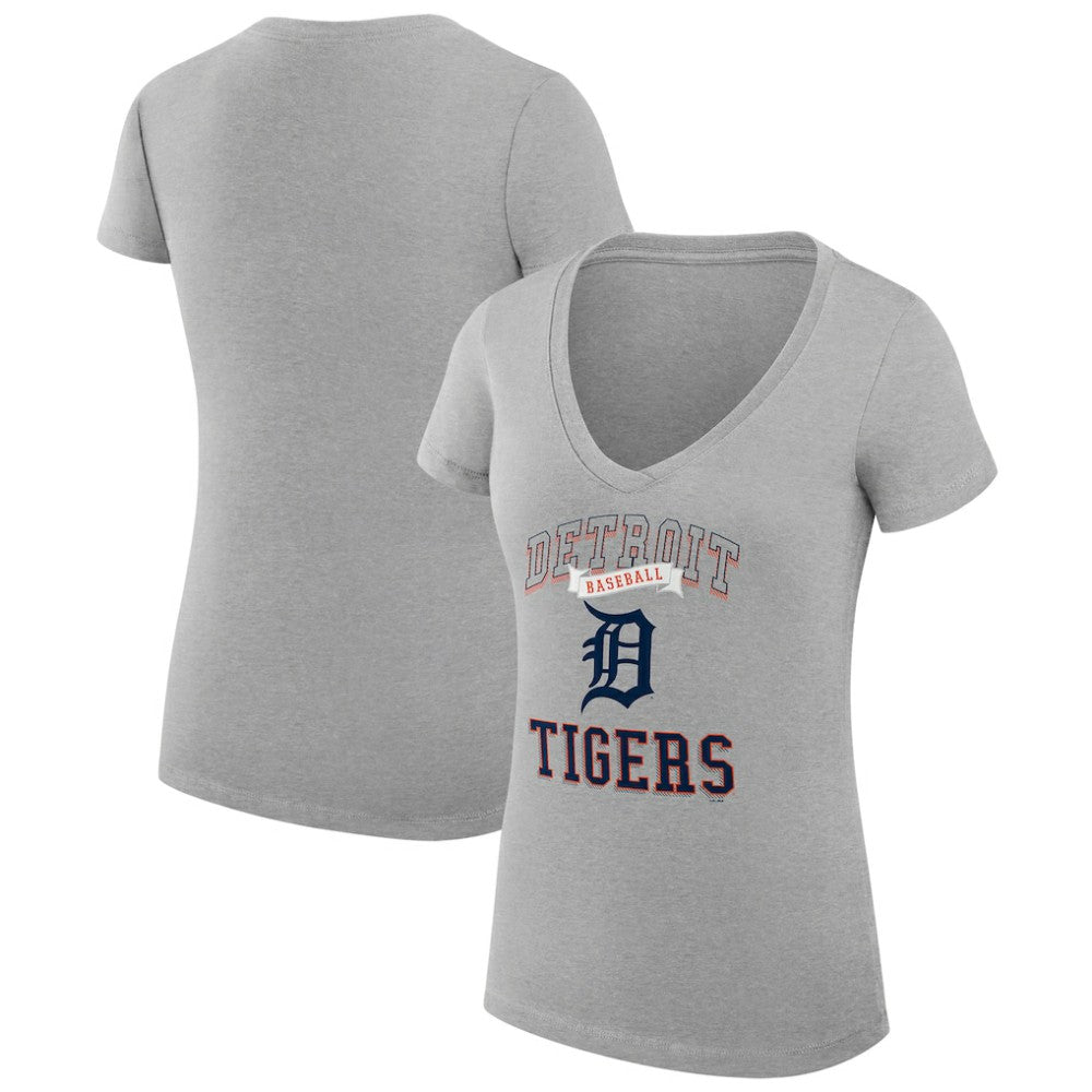 Heather Gray Detroit Tigers G-III 4Her by Carl Banks Women's Super-Slim Fit Lightweight Team Logo Graphic V-Neck T-Shirt