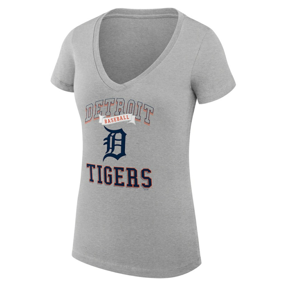 Heather Gray Detroit Tigers G-III 4Her by Carl Banks Women's Super-Slim Fit Lightweight Team Logo Graphic V-Neck T-Shirt
