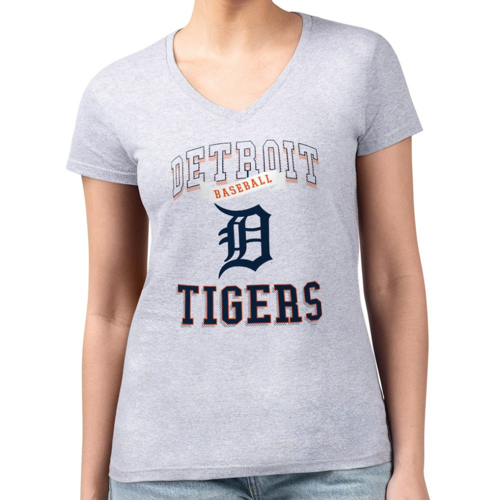 Heather Gray Detroit Tigers G-III 4Her by Carl Banks Women's Super-Slim Fit Lightweight Team Logo Graphic V-Neck T-Shirt