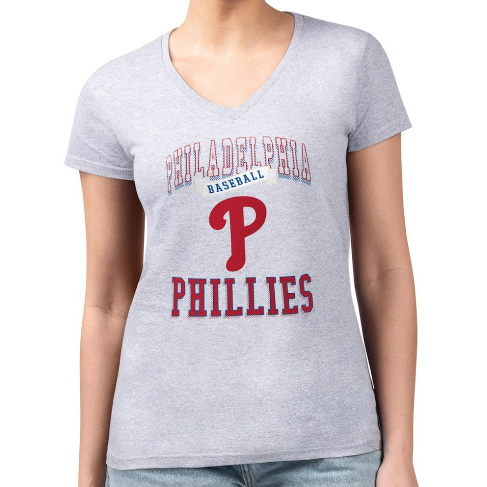 Heather Gray Philadelphia Phillies G-III 4Her by Carl Banks Women's Super-Slim Fit Lightweight Team Logo Graphic V-Neck T-Shirt
