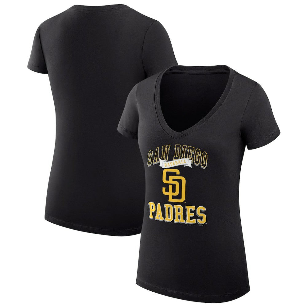 Black San Diego Padres G-III 4Her by Carl Banks Women's Super-Slim Fit Lightweight Team Logo Graphic V-Neck T-Shirt