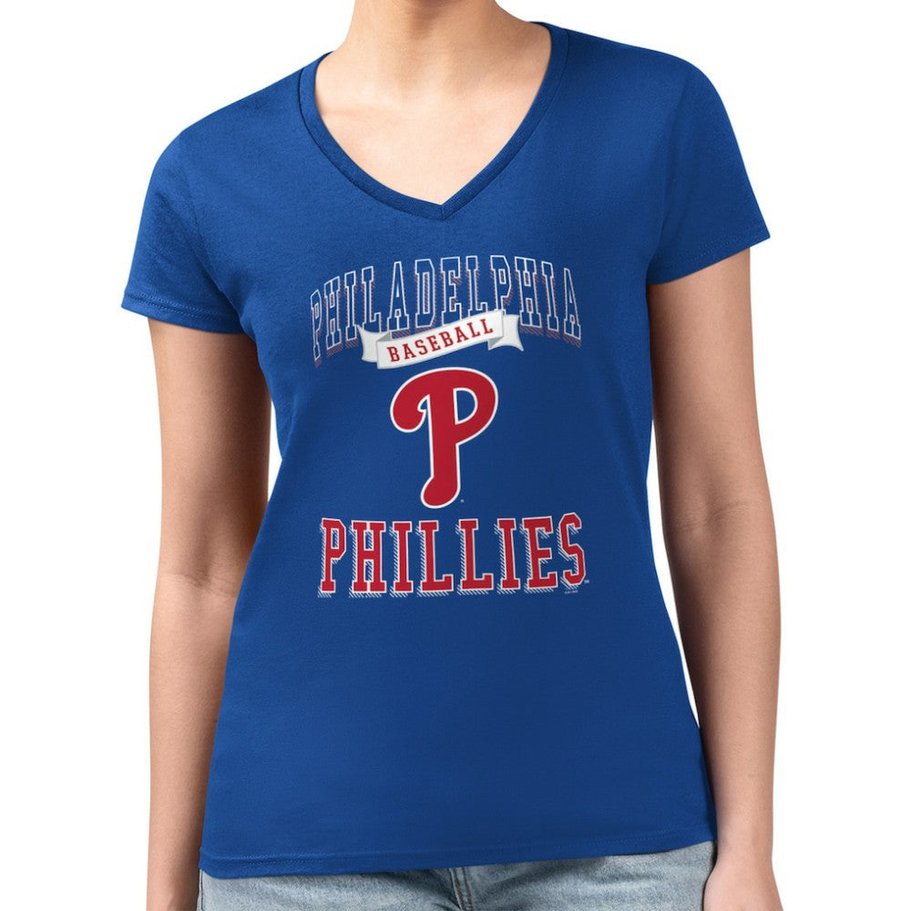 Royal Philadelphia Phillies G-III 4Her by Carl Banks Women's Super-Slim Fit Lightweight Team Logo Graphic V-Neck T-Shirt