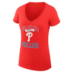 Red Philadelphia Phillies G-III 4Her by Carl Banks Women's Super-Slim Fit Lightweight Team Logo Graphic V-Neck T-Shirt