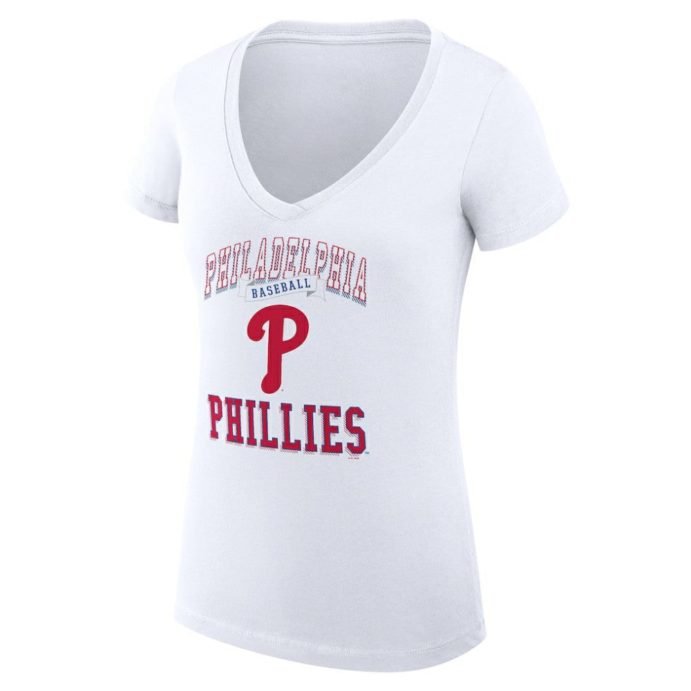 White Philadelphia Phillies G-III 4Her by Carl Banks Women's Super-Slim Fit Lightweight Team Logo Graphic V-Neck T-Shirt