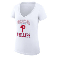 White Philadelphia Phillies G-III 4Her by Carl Banks Women's Super-Slim Fit Lightweight Team Logo Graphic V-Neck T-Shirt