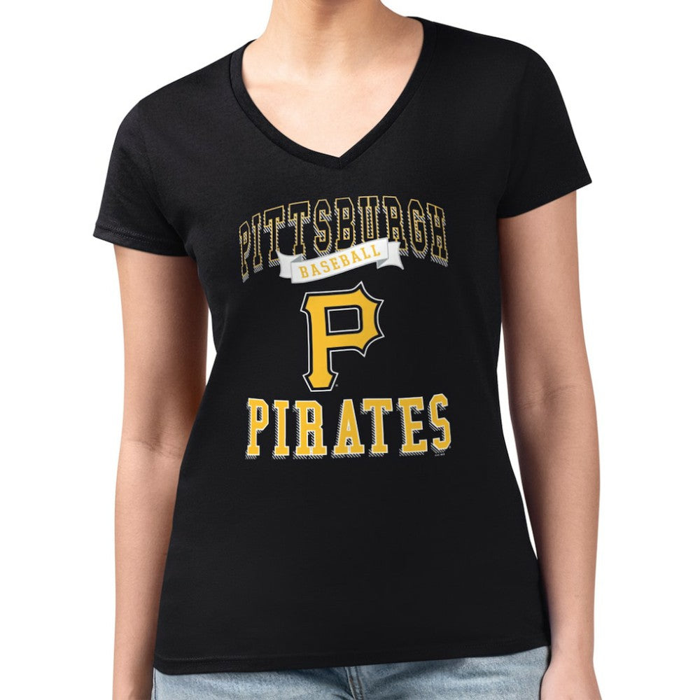 Black Pittsburgh Pirates G-III 4Her by Carl Banks Women's Super-Slim Fit Lightweight Team Logo Graphic V-Neck T-Shirt