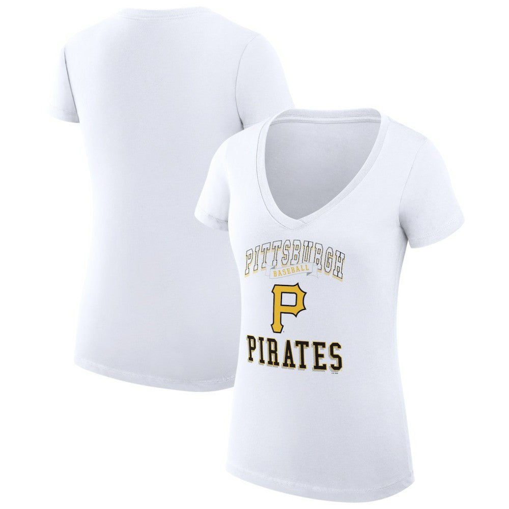 White Pittsburgh Pirates G-III 4Her by Carl Banks Women's Super-Slim Fit Lightweight Team Logo Graphic V-Neck T-Shirt