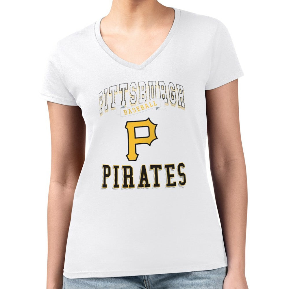 White Pittsburgh Pirates G-III 4Her by Carl Banks Women's Super-Slim Fit Lightweight Team Logo Graphic V-Neck T-Shirt