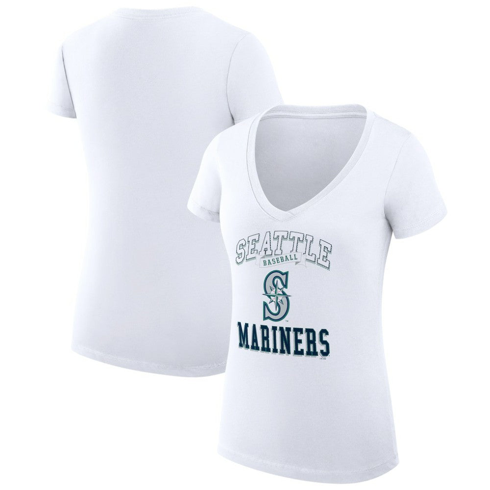 White Seattle Mariners G-III 4Her by Carl Banks Women's Super-Slim Fit Lightweight Team Logo Graphic V-Neck T-Shirt