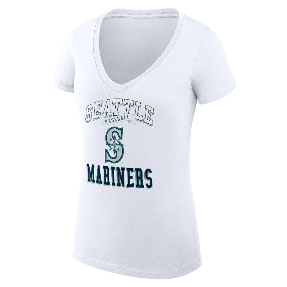 White Seattle Mariners G-III 4Her by Carl Banks Women's Super-Slim Fit Lightweight Team Logo Graphic V-Neck T-Shirt
