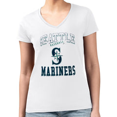 White Seattle Mariners G-III 4Her by Carl Banks Women's Super-Slim Fit Lightweight Team Logo Graphic V-Neck T-Shirt