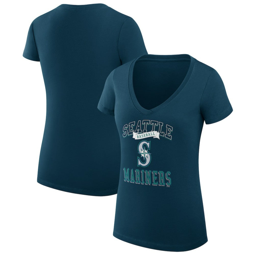 Navy Seattle Mariners G-III 4Her by Carl Banks Women's Super-Slim Fit Lightweight Team Logo Graphic V-Neck T-Shirt