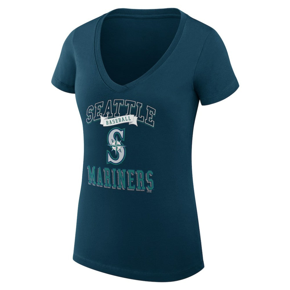 Navy Seattle Mariners G-III 4Her by Carl Banks Women's Super-Slim Fit Lightweight Team Logo Graphic V-Neck T-Shirt