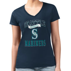 Navy Seattle Mariners G-III 4Her by Carl Banks Women's Super-Slim Fit Lightweight Team Logo Graphic V-Neck T-Shirt