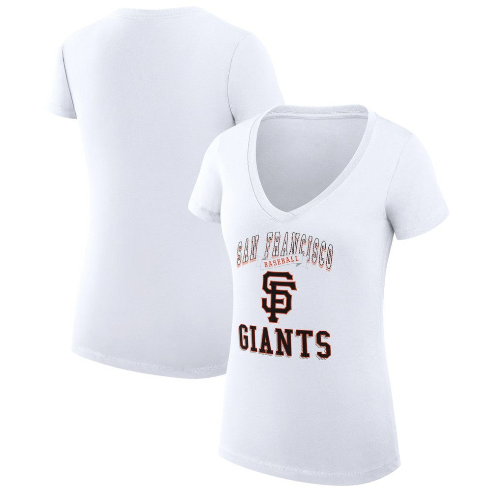 White San Francisco Giants G-III 4Her by Carl Banks Women's Super-Slim Fit Lightweight Team Logo Graphic V-Neck T-Shirt