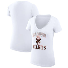 White San Francisco Giants G-III 4Her by Carl Banks Women's Super-Slim Fit Lightweight Team Logo Graphic V-Neck T-Shirt