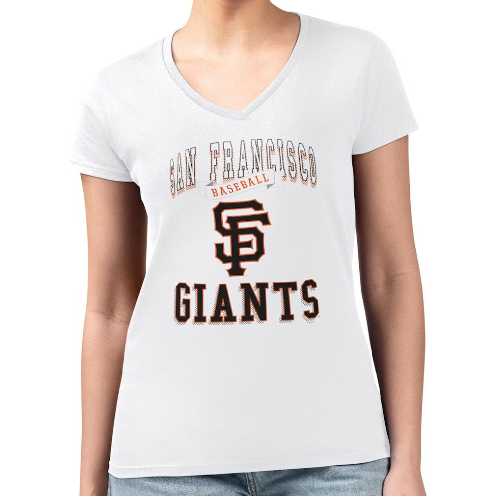White San Francisco Giants G-III 4Her by Carl Banks Women's Super-Slim Fit Lightweight Team Logo Graphic V-Neck T-Shirt