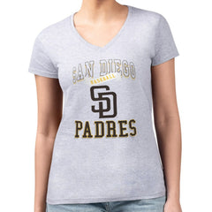 Heather Gray San Diego Padres G-III 4Her by Carl Banks Women's Super-Slim Fit Lightweight Team Logo Graphic V-Neck T-Shirt